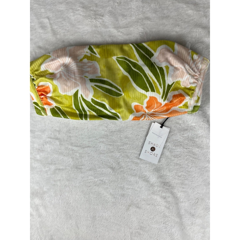 Shade & Shore 1 Piece Bandeau Bikini Top Womens 36C Lime Green Floral Underwire